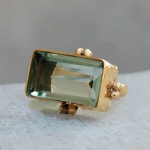 Elegant 18k Gold Plated and Faceted Aquamarine Gemstone Ring